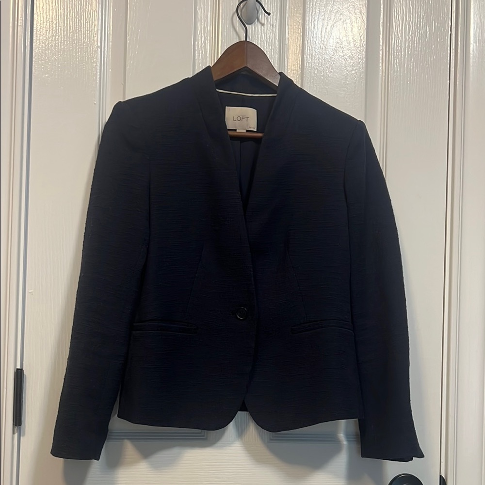 LOFT Women's Navy Single-Button Textured Blazer